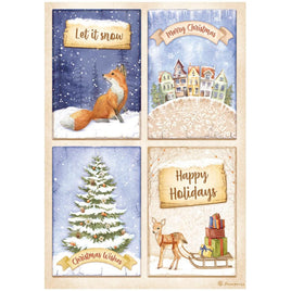Winter Valley 4 Cards Fox - Stamperia Rice Paper Sheet A4