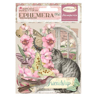 Orchids And Cats - Stamperia Cardstock Ephemera Adhesive Paper Cut Outs