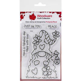 Flower Power Gnome -  Woodware Clear Stamps 4"X6"