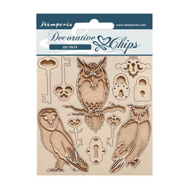 Vintage Library Keys & Owls - Stamperia Decorative Chips 5.5"X5.5"