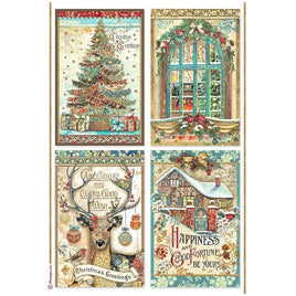 Christmas Greetings 4 cards- Stamperia Rice Paper Sheet A4