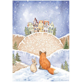 Winter Valley Fox And Bunny - Stamperia Rice Paper Sheet A4