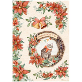 Garland With Cat  All Around Christmas - Stamperia Rice Paper Sheet A4