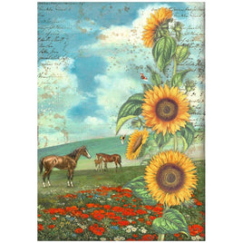 Sunflower Art And Horses - Stamperia Rice Paper Sheet A4
