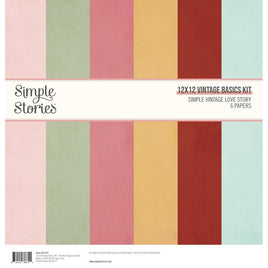 Simple Vintage Love Story - Simple Stories Basics Double-Sided Paper Pack 12"X12" 6/Pkg