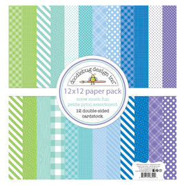 Petite Prints, Snow Much Fun - Doodlebug Double-Sided Paper Pack 12"X12" 12/Pkg