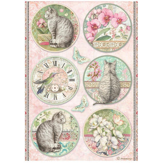 Orchids And Cats 6 Rounds - Stamperia Rice Paper Sheet A4