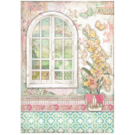 Orchids And Cats Window - Stamperia Rice Paper Sheet A4