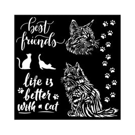Orchids And Cats Best Friends - Stamperia Stencil 7"X7"