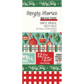 Simple Vintage Holly Jolly Washi Tape 5/Pkg