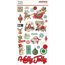 Simple Vintage Holly Jolly Chipboard Stickers 6"x12"