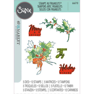 Pencil Line Holly - Sizzix A5 Clear Stamps With Framelits Die By 49 And Market