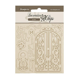 Old Lace Gate And Key - Stamperia Decorative Chips 5.5"X5.5"