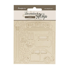 Art Of Travelling Car - Stamperia Decorative Chips 5.5"X5.5"