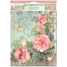 House of Roses - Stamperia Rice Paper A4 6/Pkg