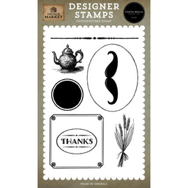 Teapot And Mustache - Carta Bella Vintage Market Stamp Set
