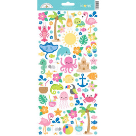 Icons, Summer Fun - Doodlebug Cardstock Stickers