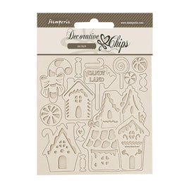 Candy Christmas Marzipan Houses - Stamperia Decorative Chips 5.5"X5.5"