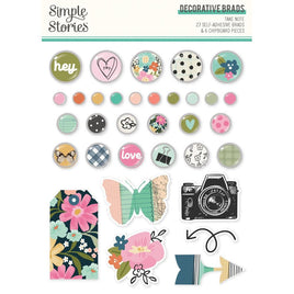 Take Note - Simple Stories Say Adhesive Brads Chipboard Pieces