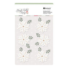 Rosie's Studio Sleigh Bells Ring Gold Poinsettias Dimensional Acetate Stickers