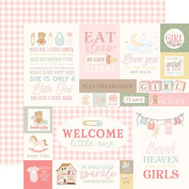 Baby Girl Journaling Cards - Carta Bella Little Lullabies Baby Girl Cardstock 12"X12"