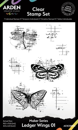 Arden Creative Studio Maker Series Ledger Wings 01 4 in x 6 in Clear Stamp Set