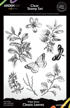Arden Creative Studio Maker Series Classic Leaves 6in x 8in Clear Stamp Set