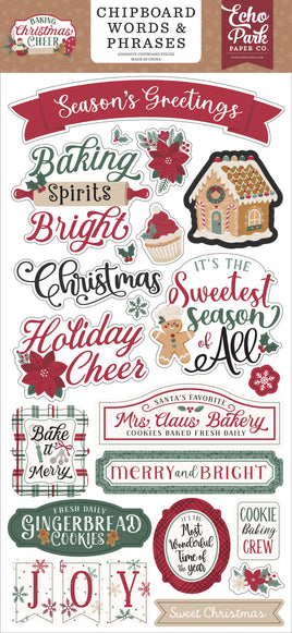 Baking Christmas Cheer - Echo Park Chipboard Words & Phrases 6"X13"