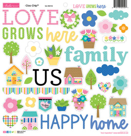 Icons,  Love Grows Here - Bella Blvd Ciao Chipboard Stickers 12"X12"