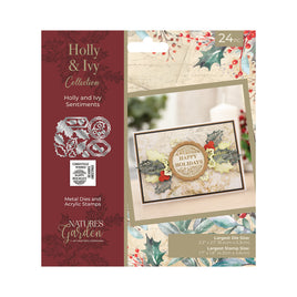 Holly and Ivy Sentiment - Clear Stamp & Die Combo