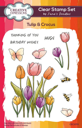 Creative Expressions Jane's Doodles Tulip & Crocus 4 in x 6 in Clear Stamp Set