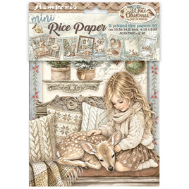 White Christmas - Printed Mini Rice Paper A6 8 Sheets For Art And Craft