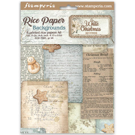 White Christmas - Printed 8 Rice Paper A6 Backgrounds Selection For Art And Craft