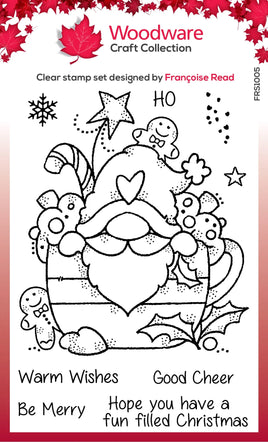 Woodware Clear Singles Gnome Christmas Cup 4 in x 6 in Stamp Set