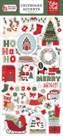 Here Comes Santa Paws 6x13 Chipboard Accents