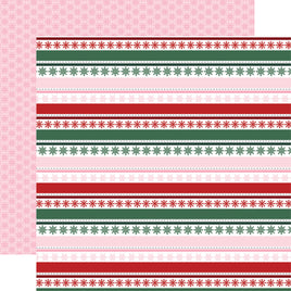 Snowflake Stripes - Echo Park North Pole Christmas Cardstock 12"X12"