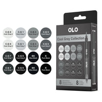 Brush/Chisel Marker Set, 8 Cool Gray (8pc/16 Colors)