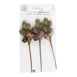 Evergreen Sprigs - Prima Marketing Twinkle & Treats Paper Flowers 3/Pkg
