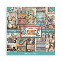 8”x8” (20.3x20.3 cm) Paper Pad 10 Double Sided Printed Sheets - Furry Friends 2