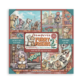 8”x8” (20.3x20.3 cm) Paper Pad 22 Single Sided Printed Paper Sheets - Furry Friends 2