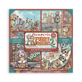12”x12” (30.5x30.5 cm) Paper Pad 22 Single Sided Printed Paper Sheets - Furry Friends 2