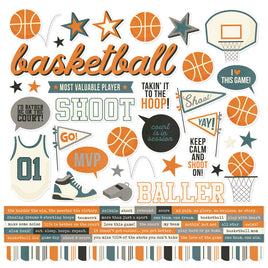 Basketball - Simple Stories Cardstock Stickers 12"X12"