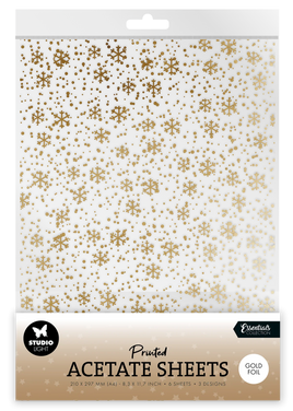 SL Acetate Sheet Snowflakes Gold Essentials 6 Sheets