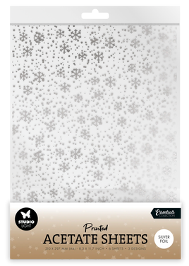 SL Acetate Sheet Snowflakes Silver Essentials 6 Sheets