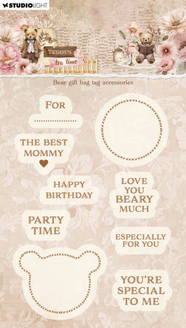 SL Clear Stamp Bear Gift Bag Tag Accessories Teddy's Tea Time 9 Pieces