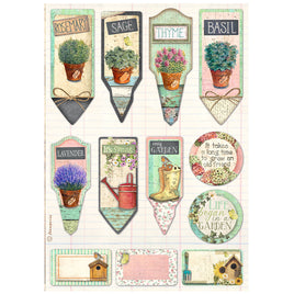 Garden Tags And Labels - Stamperia Rice Paper Sheet A4