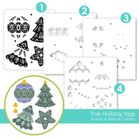 Folk Holiday Tags - Stamp & Stencil Combo