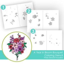 A Year in Bloom Bouquet - Coloring Stencil