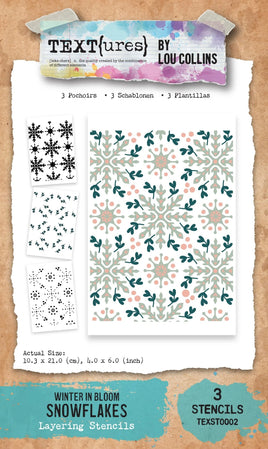 TEXT{ures} Winter in Bloom Snowflakes 4in x 6in Layering Stencil Set