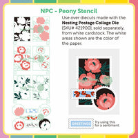 Nesting Postage Collage Peony - Stencil
